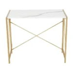 PRITI HOME 35.4″ Small Desk No-Assembly Folding Computer PC Desk Home Office Desk Laptop Study Writing Table for Space Saving – Golden – Laminated Marble Table top - Image 8
