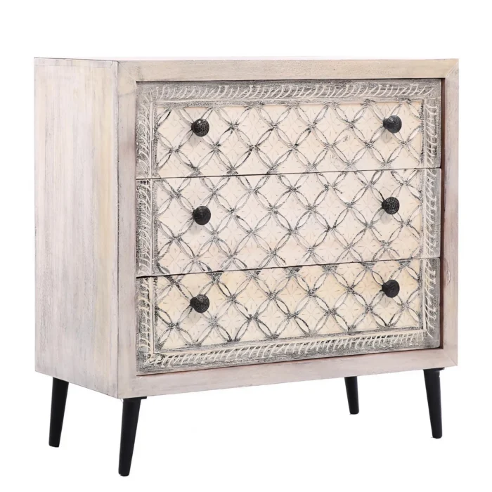 Khartoum White Carved 3 Drawer Chest - Image 3
