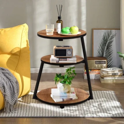 Vintage Brown 3-Tier Round End Table