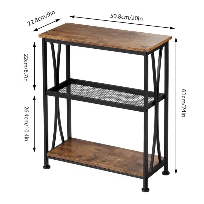 4-1 (2) Industrial Rustic 3-Tier Storage Side Table - Image 6