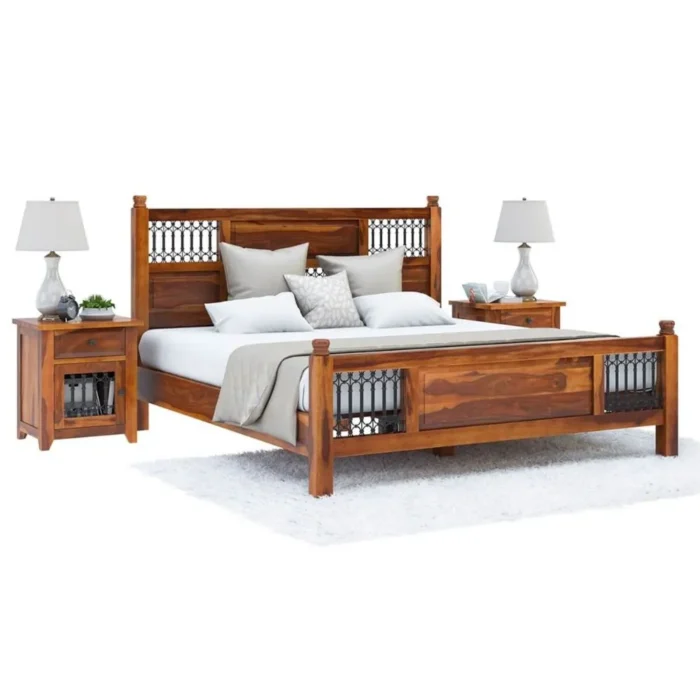 Priti : San Francisco Iron Grill Fitted Rustic Solid Wood Platform Bed Frame - Image 5