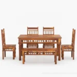 PRITI : Haines Rustic Solid Wood Dining Table Chair Bench Set - Image 4