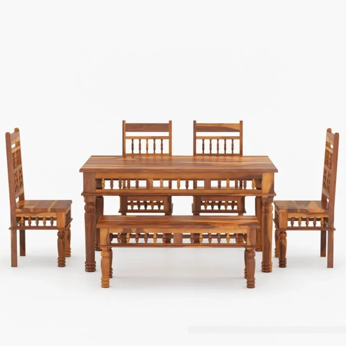 4-16 PRITI : Haines Rustic Solid Wood Dining Table Chair Bench Set - Image 4