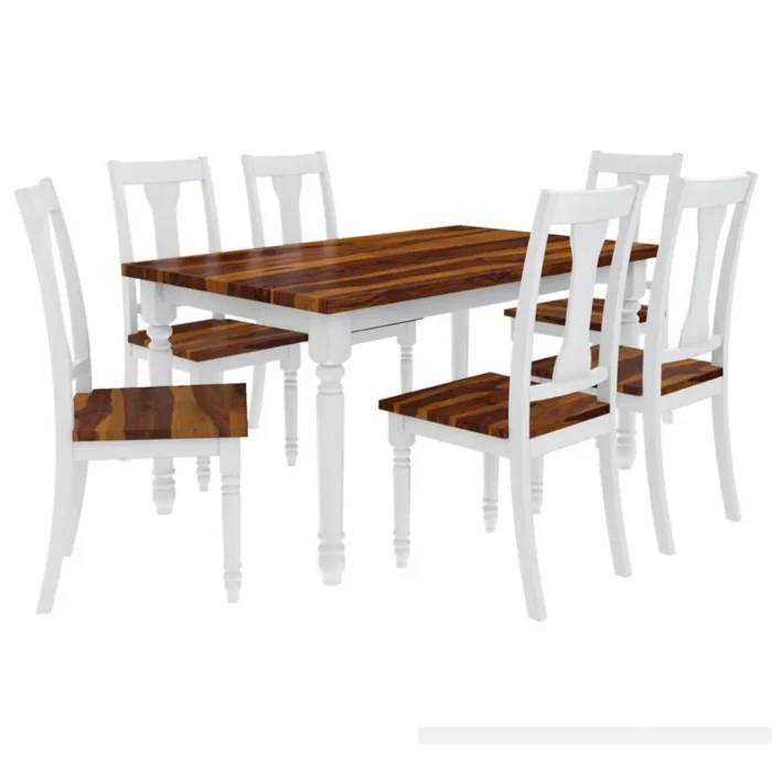 4-18 PRITI : Manila Two Tone Solid Wood Farmhouse Dining Table & Arm Chair Set - Image 5