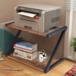 BLACK DESKTOP 2-TIER PRINTER STAND WITH MULTIPURPOSE WOOD STORAGE SHELVES - Image 3