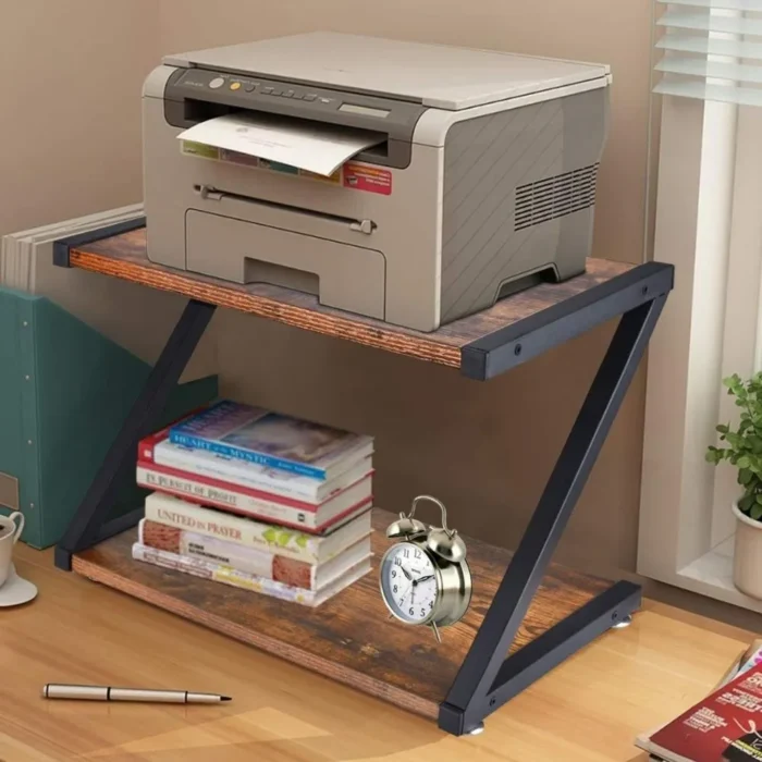 BLACK DESKTOP 2-TIER PRINTER STAND WITH MULTIPURPOSE WOOD STORAGE SHELVES - Image 3