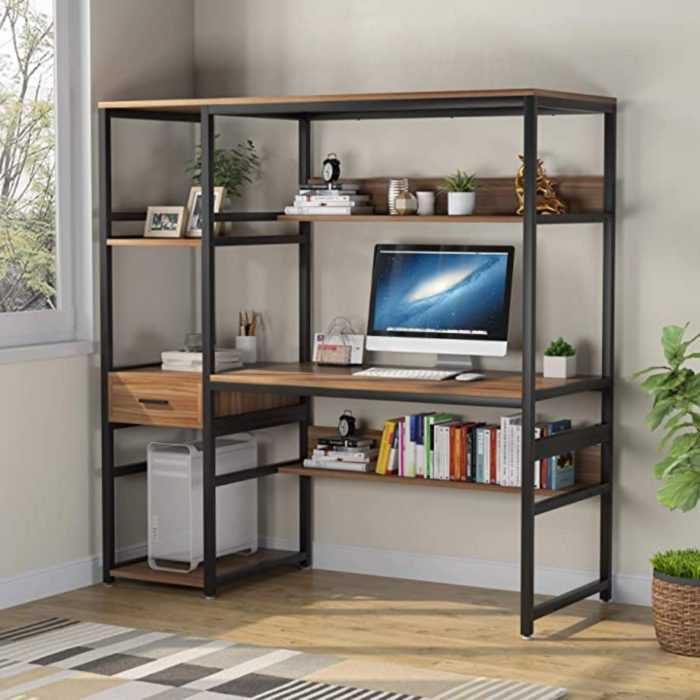 Office Desk Study Table Writing Desk Workstation with Hutch Bookcase for Home Office - Image 4