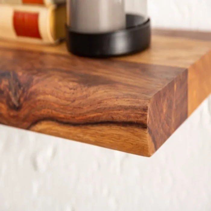 4-23 Massive Sheesham Wall Shelf Unit With Tree Edge - Image 10