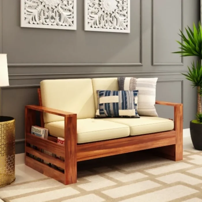 Priti : 5 Seater Wooden Sofa Set with Side Storage - Image 4