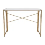 Priti Folding No-Assembly Modern Simple Small Wood Workstation Study Table with Arc Metal Frame Finish (39.4 Inch, Golden with Marble White top) - Image 2
