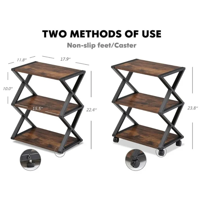4-56 3 Tier Stand | Multi-purpose Wood Storage Shelf Organizer For Scanner, Printer With Wheels - Image 5