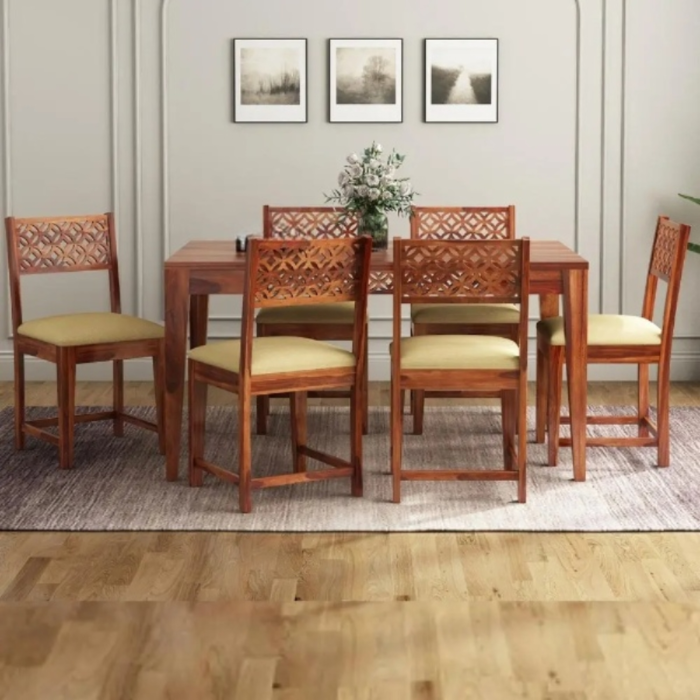 4-62 PRITI : Chamonix 6 Seater Cushioned Dining Table Set - Image 1