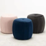 Sommer Glam Navy Velvet Round Ottoman In Solid Seat