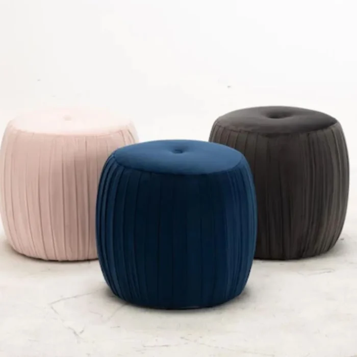 4-82 Sommer Glam Navy Velvet Round Ottoman In Solid Seat - Image 1