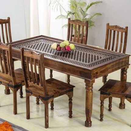 PRITI : Verona Antique Brass Solid Wood Brass Dining Table set