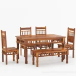 PRITI : Haines Rustic Solid Wood Dining Table Chair Bench Set - Image 5