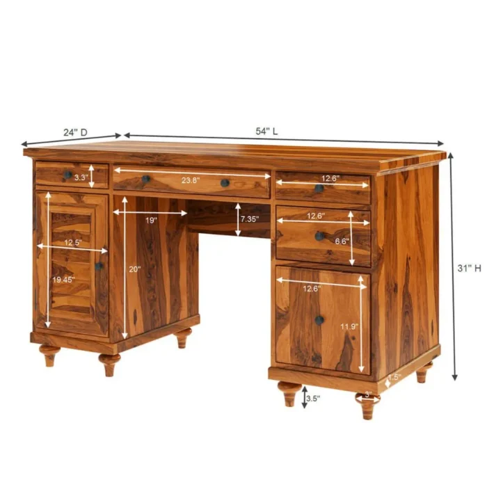 Priti : Rustic Solid Wood Computer Desk With Louvered Door Cabinet - Image 6