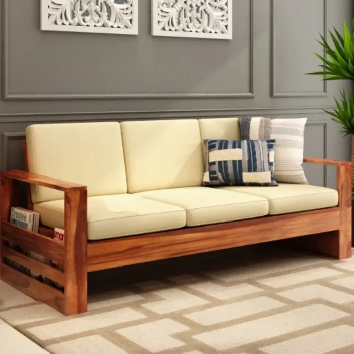 Priti : 5 Seater Wooden Sofa Set with Side Storage - Image 2