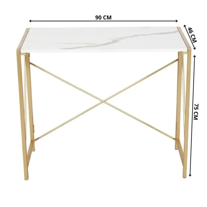 5-34 (1) PRITI HOME 35.4″ Small Desk No-Assembly Folding Computer PC Desk Home Office Desk Laptop Study Writing Table for Space Saving – Golden – Laminated Marble Table top - Image 11