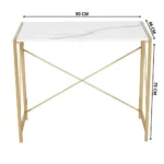 PRITI HOME 35.4″ Small Desk No-Assembly Folding Computer PC Desk Home Office Desk Laptop Study Writing Table for Space Saving – Golden – Laminated Marble Table top - Image 9