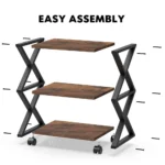 3 Tier Stand | Multi-purpose Wood Storage Shelf Organizer For Scanner, Printer With Wheels - Image 4