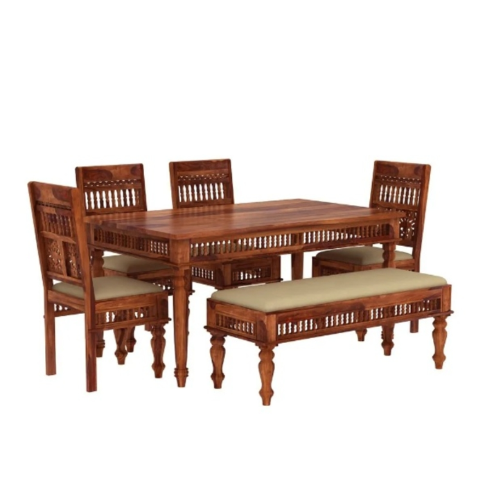 5-55 PRITI : Venice 6 Seater Dining Table Set with Bench Chairs - Image 2