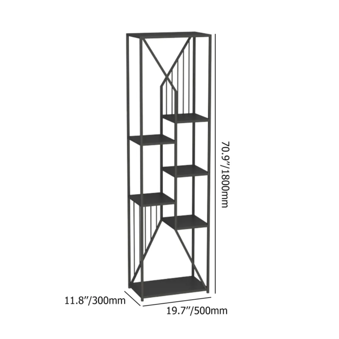 70.9" Symmetrical Metal Matt Black Bookshelf Bookcase in 6 Shelves - Image 3