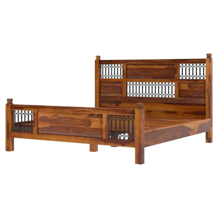 Priti : San Francisco Iron Grill Fitted Rustic Solid Wood Platform Bed Frame - Image 6