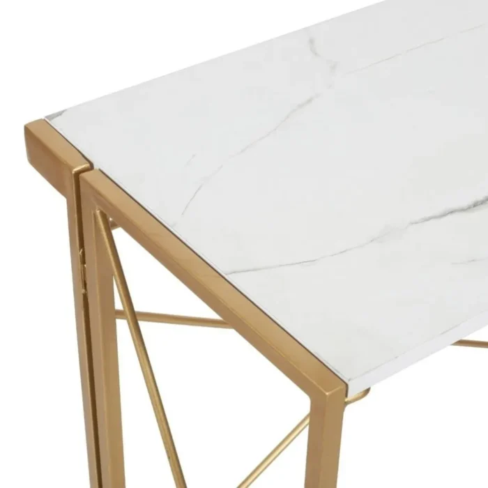 6-15 (1) PRITI HOME 35.4″ Small Desk No-Assembly Folding Computer PC Desk Home Office Desk Laptop Study Writing Table for Space Saving – Golden – Laminated Marble Table top - Image 10