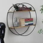 Rustic Solid Wood & Metal Circular Storage Shelf | Hanging Wall Shelf