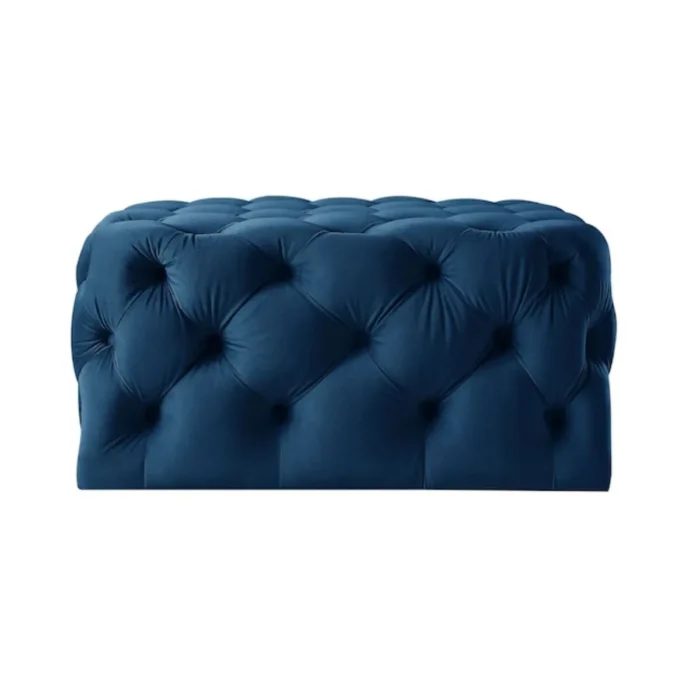 Lester Modern Navy Solid Velvet Poufs With Amazing Design - Image 3