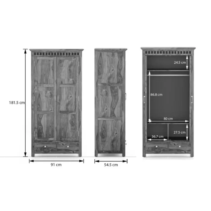 Albira Solid Wood 2 Door Wardrobe - Image 7