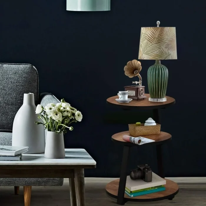 7-1 (1) Vintage Brown 3-Tier Round End Table - Image 6