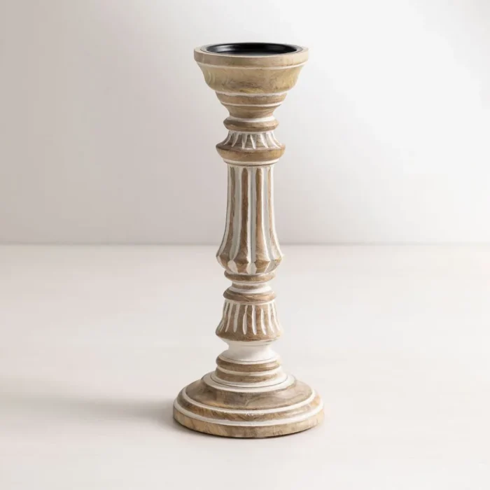 Set of 2 Solid Wooden Candle Holders - Image 2