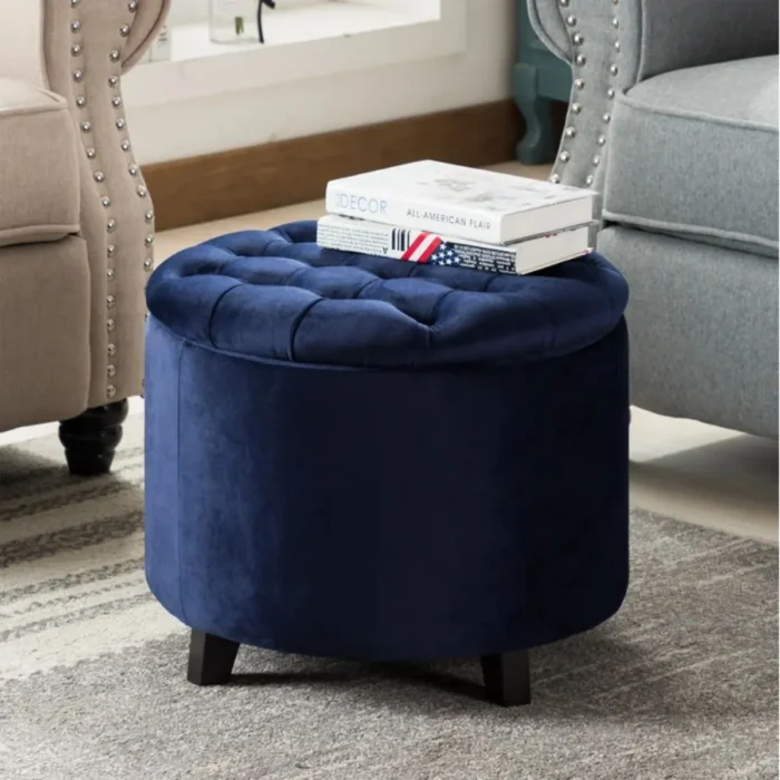 7-62 (1) 20” Wide Velvet Tufted Round Storage Poufs with Storage - Image 3
