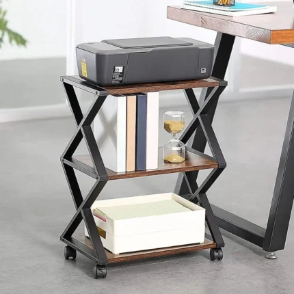 3 Tier Stand | Multi-purpose Wood Storage Shelf Organizer For Scanner, Printer With Wheels