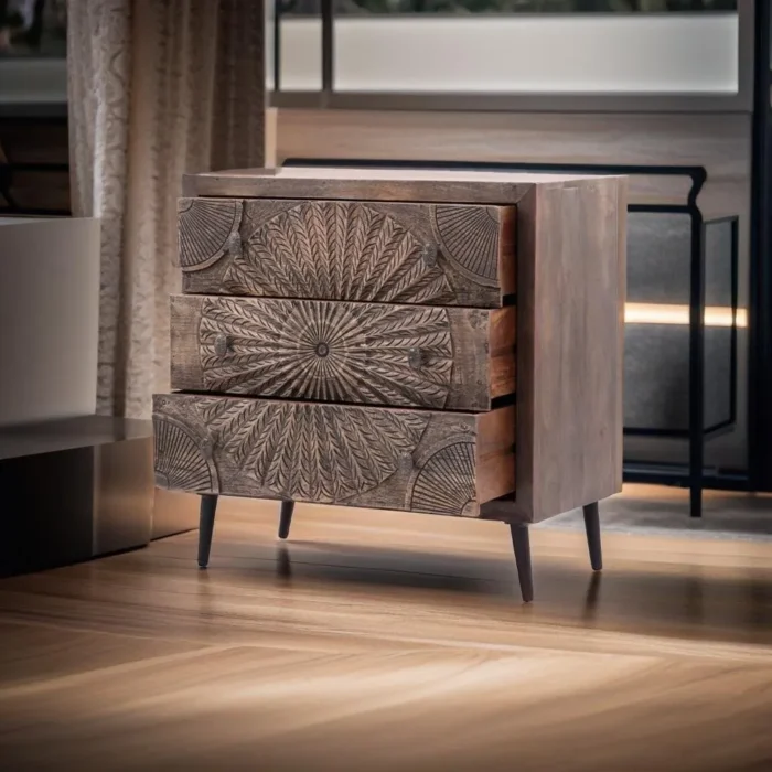 Olive Wash 3 Drawer Chest - Image 2