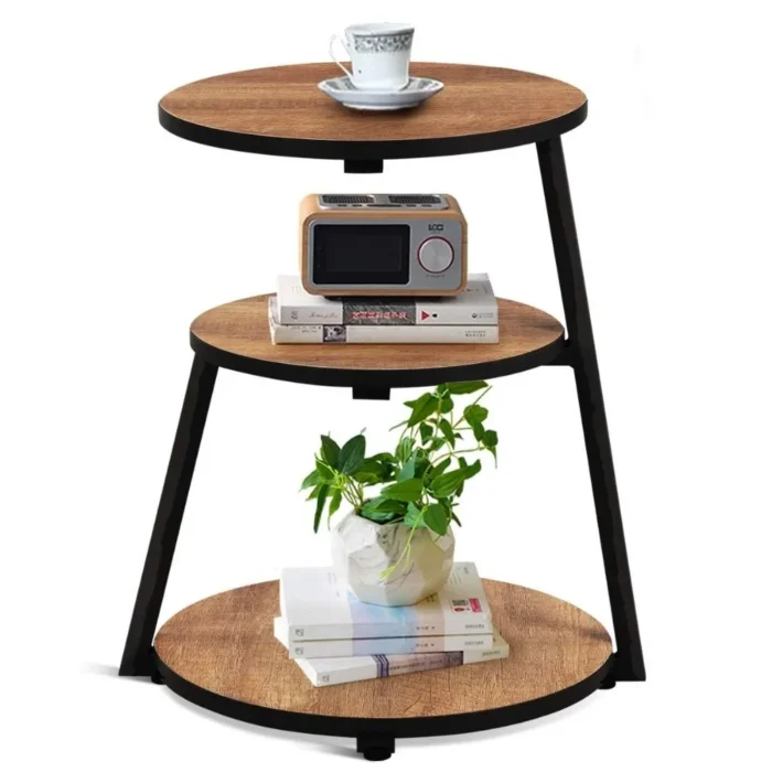 9-1 Vintage Brown 3-Tier Round End Table - Image 2