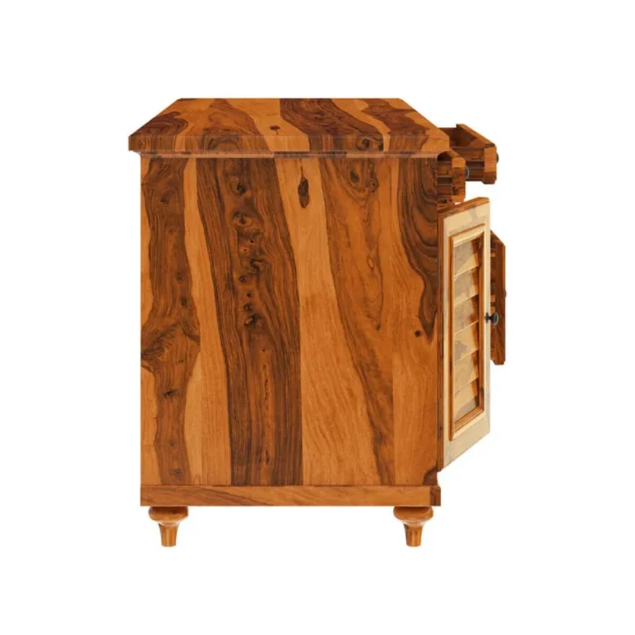 Priti : Rustic Solid Wood Computer Desk With Louvered Door Cabinet - Image 3