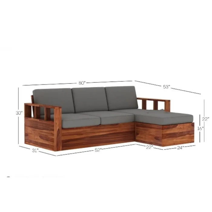 9-9 Priti : L-Shaped Solid Wood Multifunctional Corner Sofa with Storage - Image 4