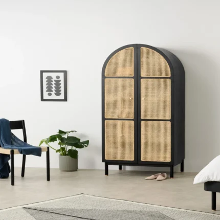 Almeida Solid Wood and Rattan Wardrobe