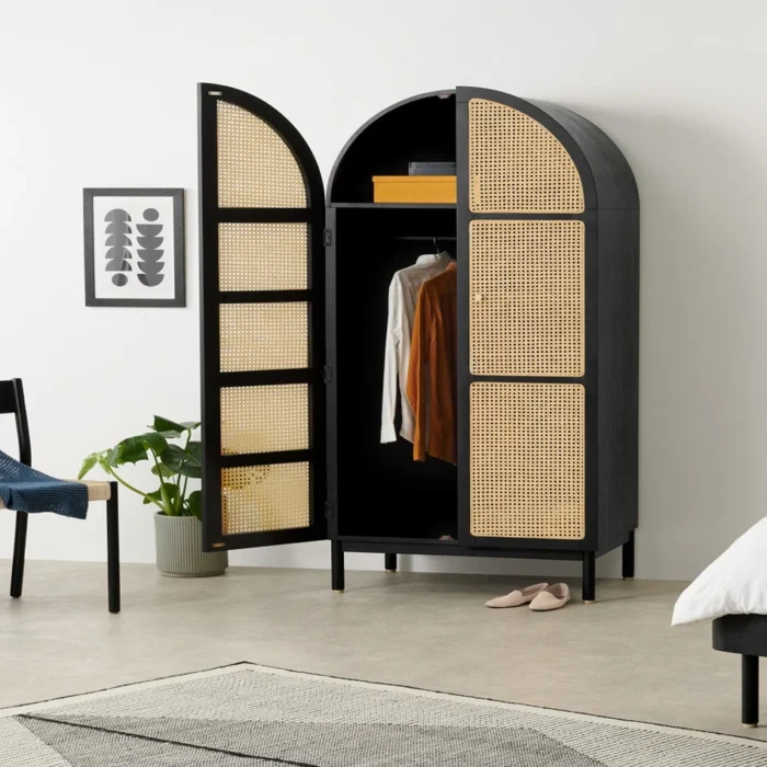 Almirah_7 Almeida Solid Wood and Rattan Wardrobe - Image 3