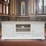 Traditional Carved Indian White TV Cabinet