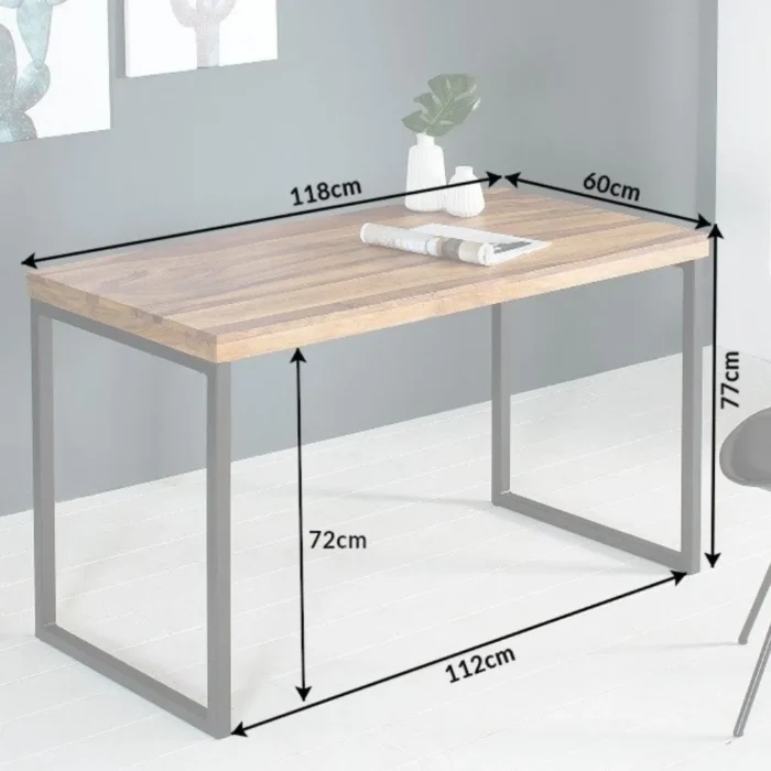 Elegant-desk-ELEMENTS-118cm-Sheesham-Stone-finish-metal-frame-1 Superb Amazing Solid Wood Table | Bench With Square Iron Leg | Solid Wood end Table - Image 5