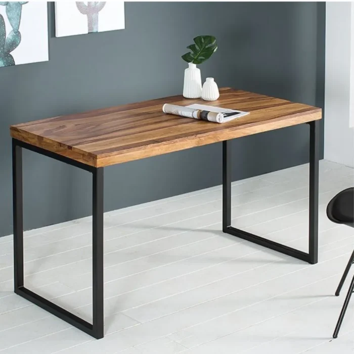 Elegant-desk-ELEMENTS-118cm-Sheesham-Stone-finish-metal-frame-6 (1) Superb Amazing Solid Wood Table | Bench With Square Iron Leg | Solid Wood end Table - Image 3