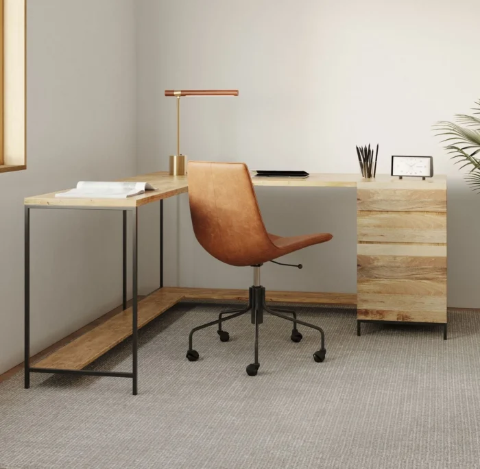 Priti Industrial Modular L-Shaped Desk and File Cabinet - Image 5