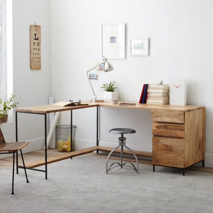 Priti Industrial Modular L-Shaped Desk and File Cabinet - Image 4