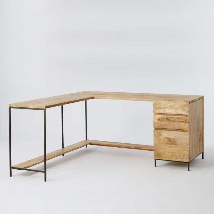 Priti Industrial Modular L-Shaped Desk and File Cabinet - Image 3