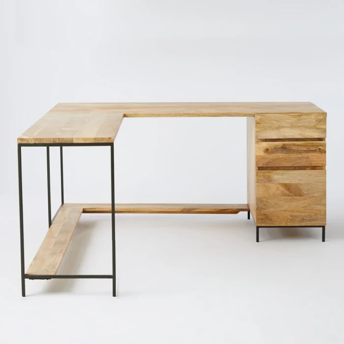 Priti Industrial Modular L-Shaped Desk and File Cabinet - Image 2