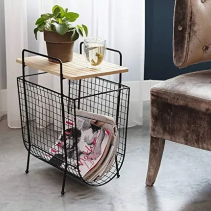 Metal With Wood Magazine Rack | Magazine Holder
